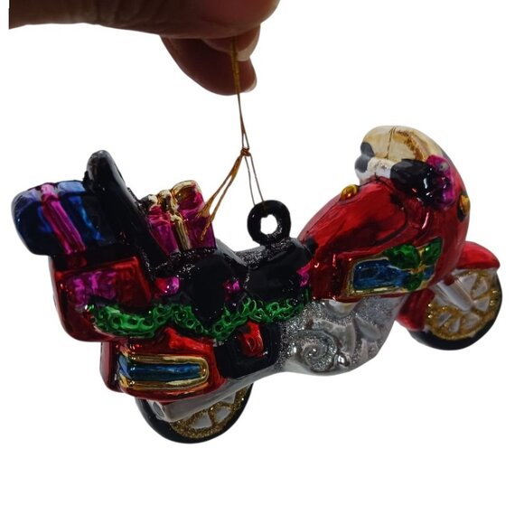 Vtg Glittering Glass Motorcycle Christmas Ornament With Gift multicolor - Picture 3 of 5